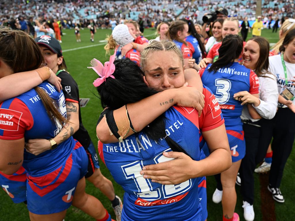 The Knights celebrate after winning the 2023 NRLW grand final. Picture: NRL Photos