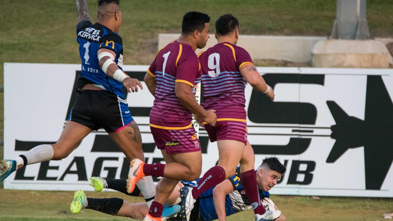 Tries flow when the grand final favourites Goodna Eagles run the football. Picture: Bruce Clayton