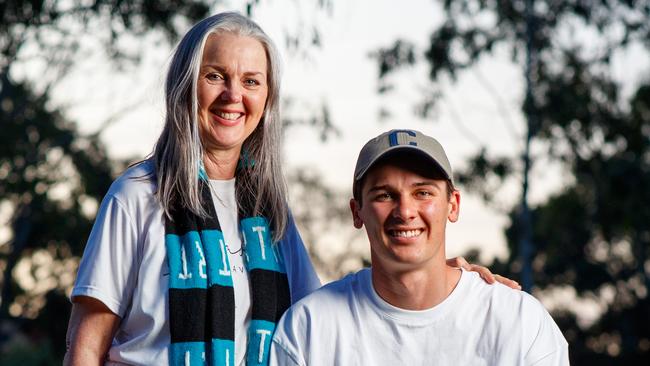 Port Adelaide footballer Connor Rozee with his mother Sue. Picture Matt Turner.