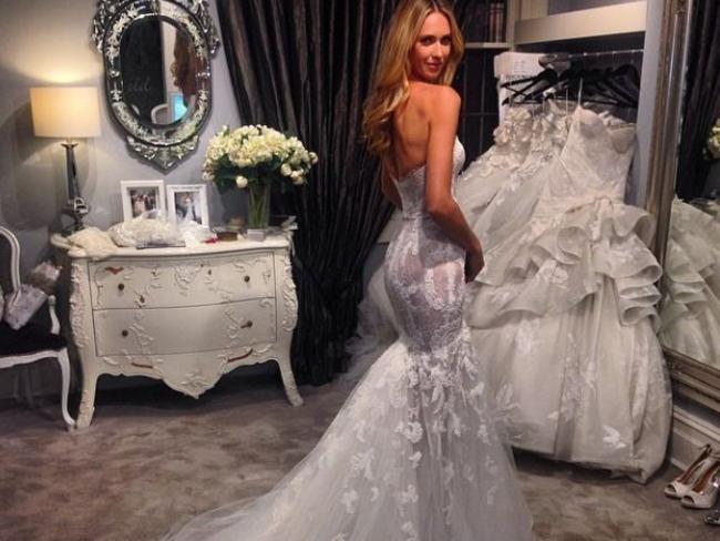 The stunning wedding dress Nikki Phillips wore to marry Dane, designed by Steven Khalil, which she posted on her Instagram account.