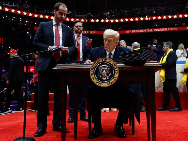 Donald Trump uses his famous giant Sharpie to sign executive orders. Picture: Getty Images via AFP