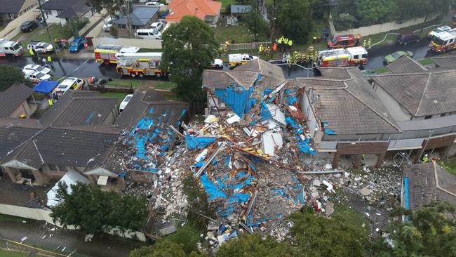 The explosion levelled the home and severely damaged neighbouring properties. Picture: Fire and Rescue NSW / NewWire