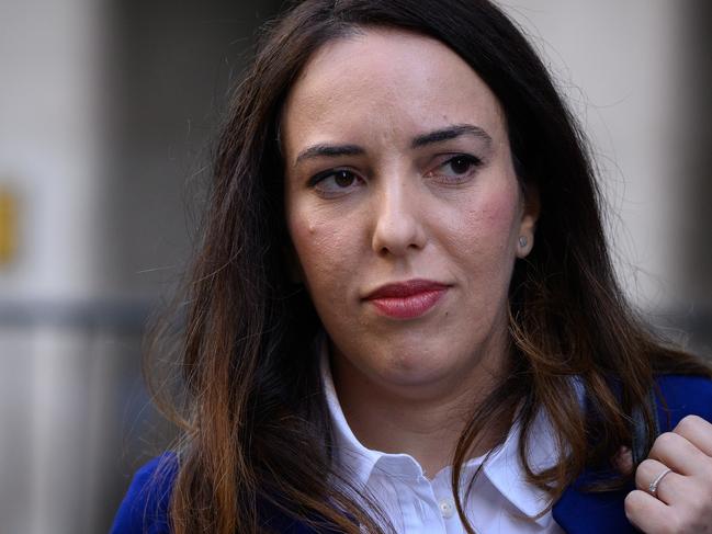 Assange’s partner Stella Moris outside the court. Picture: Getty