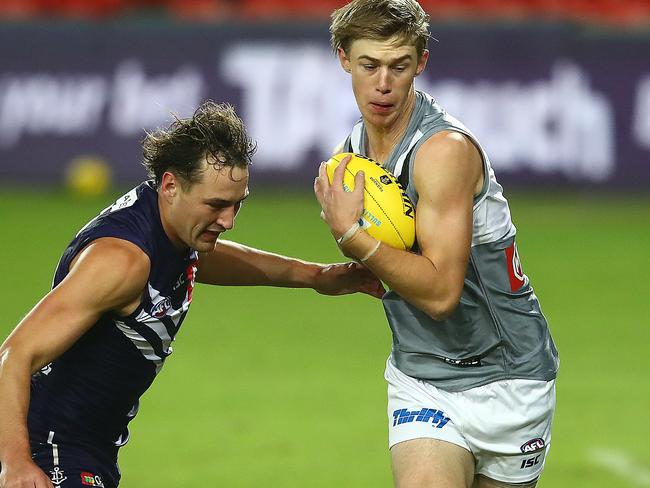 Todd Marshall takes a mark during Port Adelaide’s win against Fremantle.