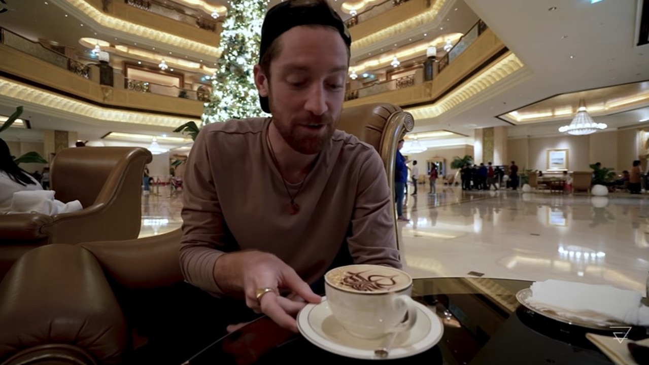 A Canadian coffee content creator reviews the cappuccino. Picture: Brodie Vissers/YouTube