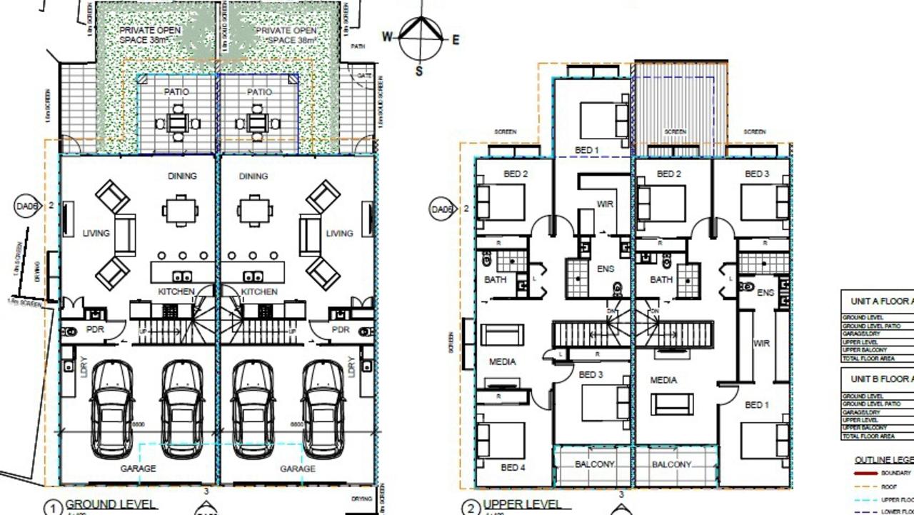 Each of the two-storey units will include a garage, living room, kitchen, and outdoor patio on the ground floor.