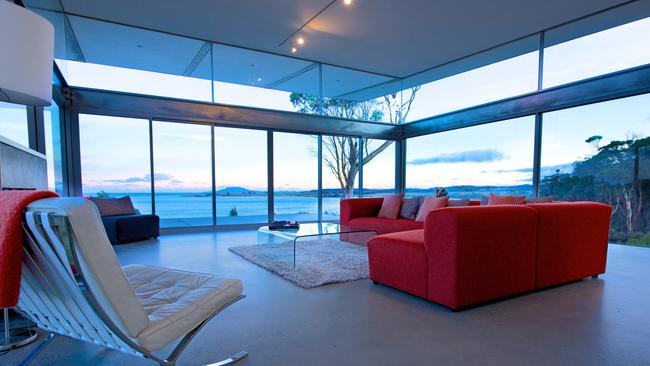 Living area at Avalon Coastal Retreat, Tasmania. Picture: Grant Hunt