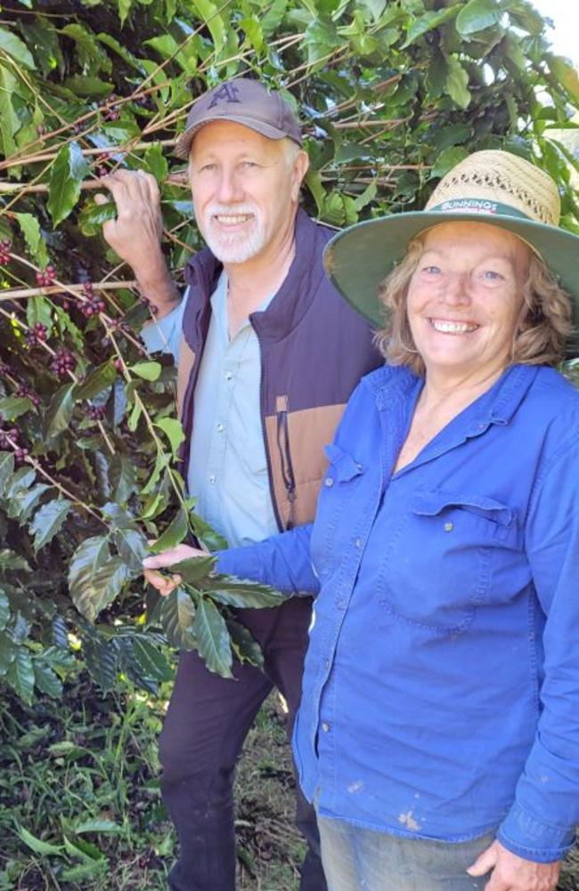 Peter and Traecy Hinner at their coffee plantation in Kin Kin.