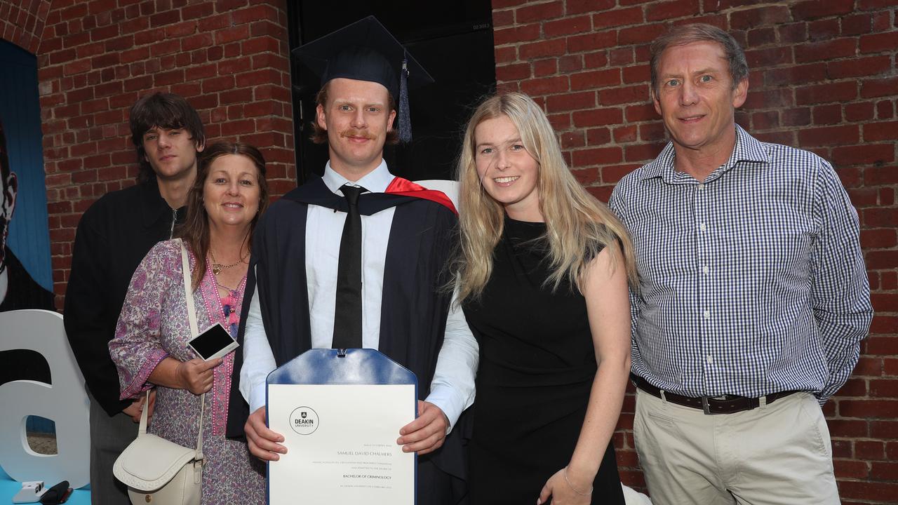 Thomas, Bec and Sam Chalmers with Laila McCrastal and Adam Chalmers. Picture: Alan Barber