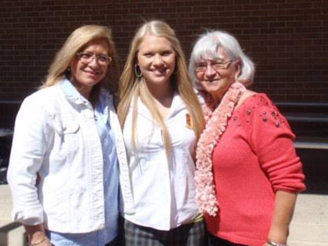 The Voice finalist Anja Nissen (centre) pictured with her mother and grandmother while a student at Winmalee High School. Picture: Facebook.