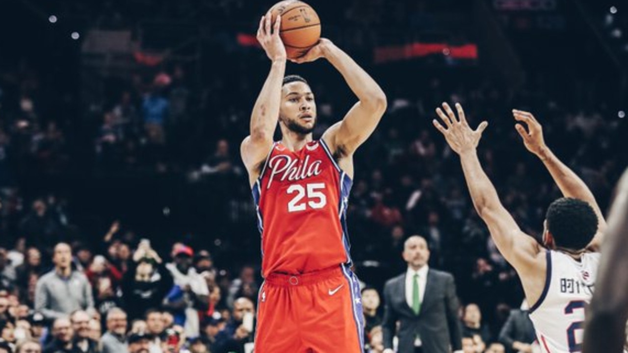 Ben Simmons three-pointer video: Sixers star shooting in pick-up