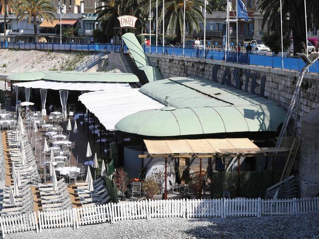 One of the beaches at Nice, roped off and guarded. Picture: AFP.