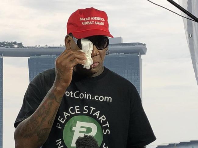 The summit was an emotional overload for kooky former basketballer Dennis Rodman. Picture: Twitter