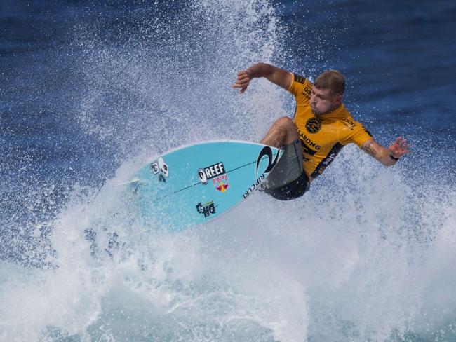 Mick Fanning surfs during the Pipeline Masters. Picture: AFP