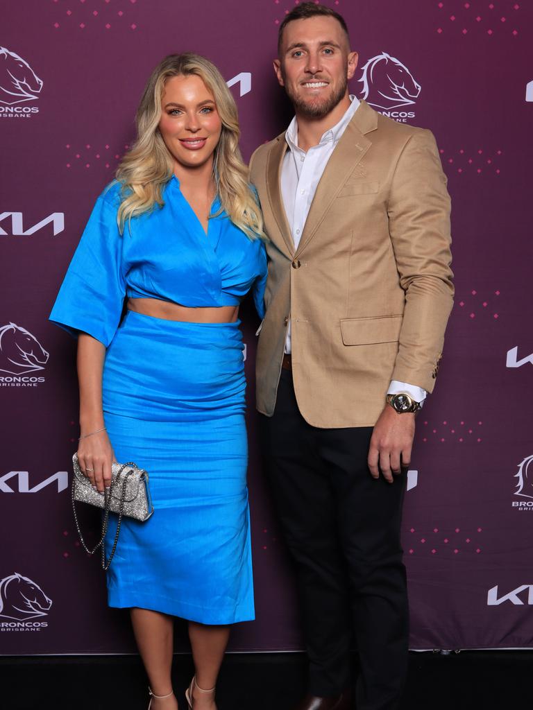 Kurt Capewell and Skye Bealham at the Brisbane Broncos' 2023 season launch. Picture: David Clark