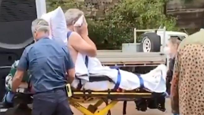 Brian Taylor is flown to The Alfred hospial after being injured in a gas explosion at his home. Picture: Seven News