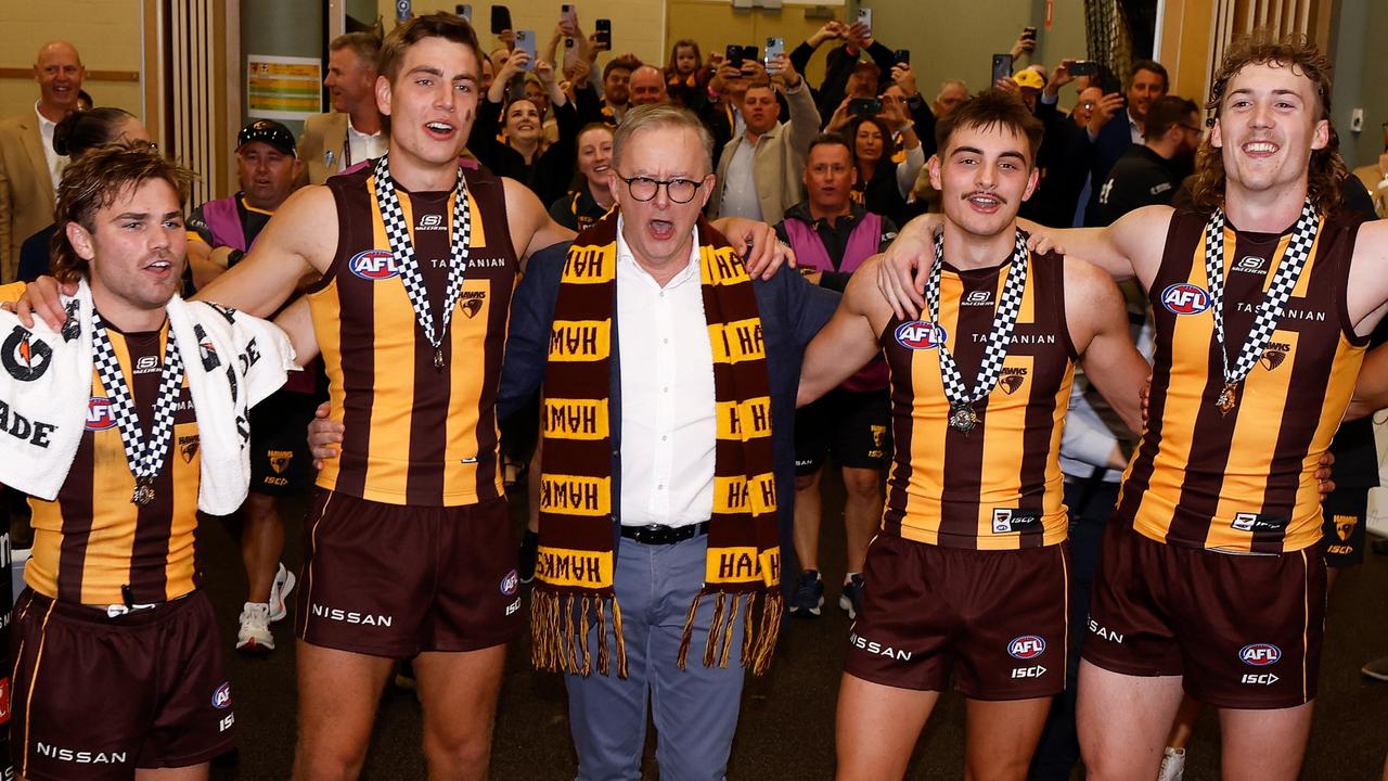 Albo was called out for the post-game act. (Photo by Michael Willson/AFL Photos via Getty Images)