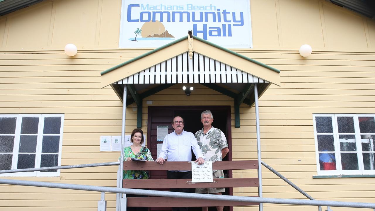 Holloways Beach flood victim Kathy Pit, Machans Beach resident Deryck Thompson and convener of the Barron Floodplain Action Group Ross Parisi at the Machans Beach Community Hall for the signing of a Barron River flooding memorandum of understanding. Picture: Peter Carruthers