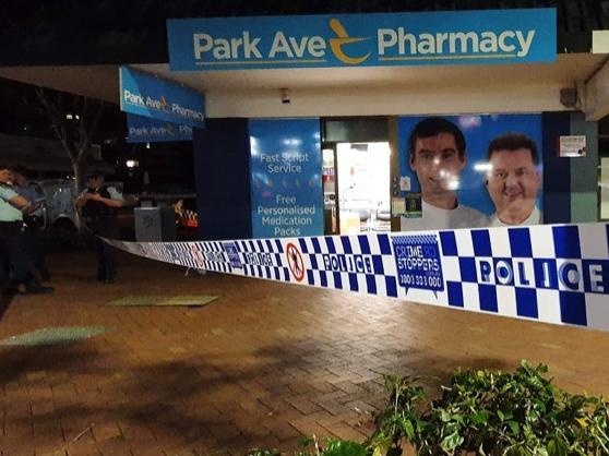 Park Avenue Pharmacy after a suspected robbery on Wednesday, August 5. Photo: Kyle Hands Media.