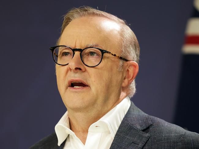 SYDNEY, AUSTRALIA . NewsWire Photos.  DECEMBER 9, 2023.   Australian Prime Minister Anthony Albanese addresses media at a press conference this morning in Sydney. Picture: NCA NewsWire/ Sam Ruttyn