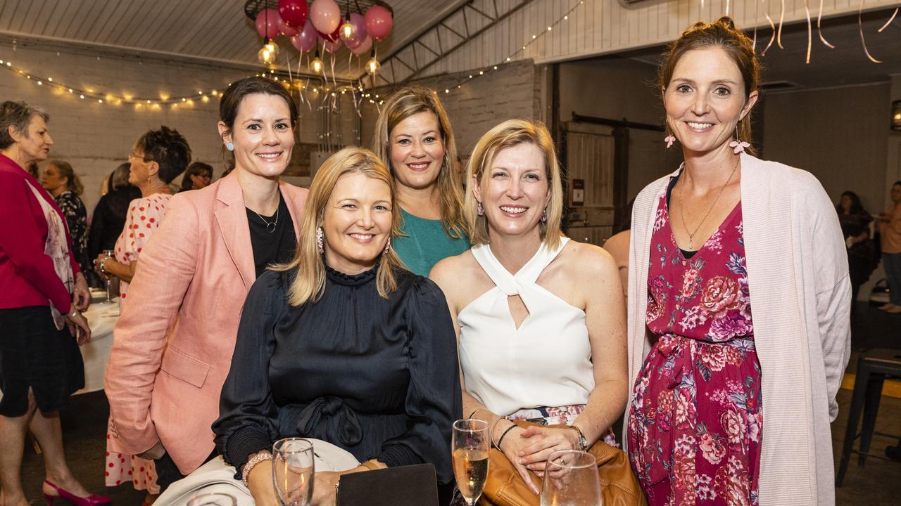 Having a great time are (from left) Victoria MacRae, Kirsten MacRae, Allison Keys, Chantelle MacRae and Elaine Gilbody at the ladies cocktail night fundraiser for Protea Place at the Royal Hotel, Friday, April 29, 2022. Picture: Kevin Farmer