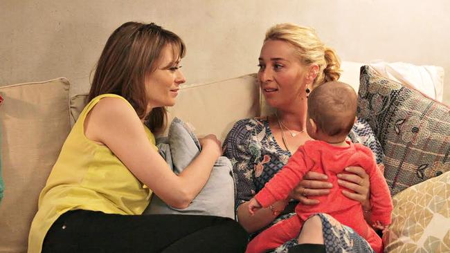 Keddie and co-star Kat Stewart during a scene from Offspring.