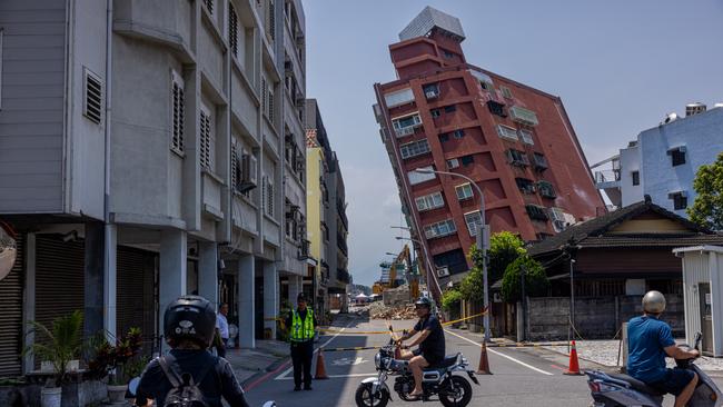 A damaged building in Hualien, Taiwan. Picture: Annabelle Chih/Getty Images