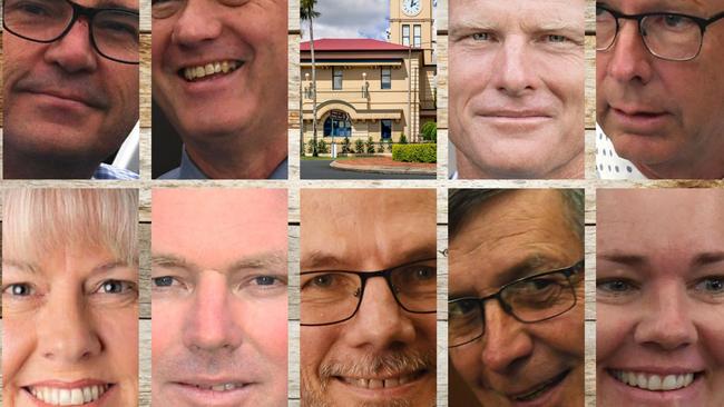 Gympie Regional Councillors (clockwise from left) Bruce Devereaux, Warren Polley, Town Hall, Mayor Glen Hartwig, Bob Fredman, Jess Milne, Deputy Mayor Hilary Smerdon, Dan Stewart, Shane Waldock and Dolly Jensen will end the year deciding on five more councilor complaints, with the matters to be debated behind closed doors at Wednesday’s meeting.