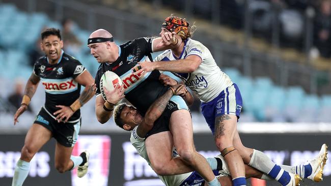 Tom Hazelton has been a try-scoring weapon for the Sharks off the bench. Picture: Cameron Spencer/Getty Images