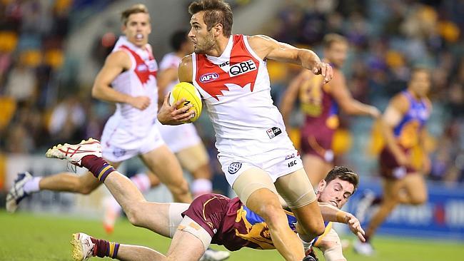 Sydney star Josh Kennedy looks down field for an option. Picture: Getty