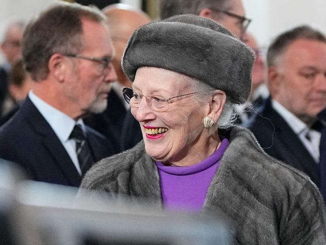 Queen Margrethe arrives for the church service. Picture: AFP