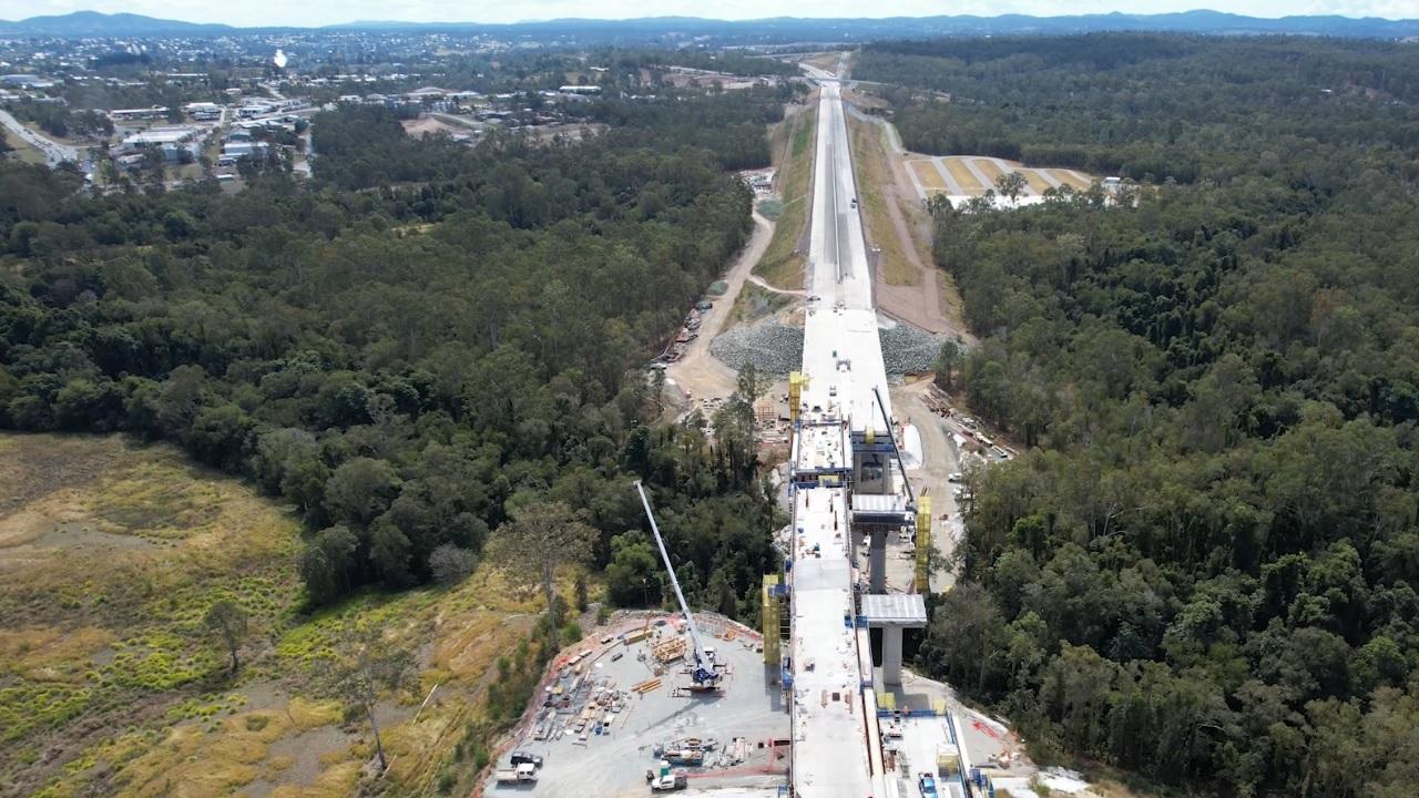 The delivery and installation of the last 21 of 730 bridge girders and deck units on the 26km Gympie Bypass have been installed, bringing bridge construction on the $1billion project near completion.