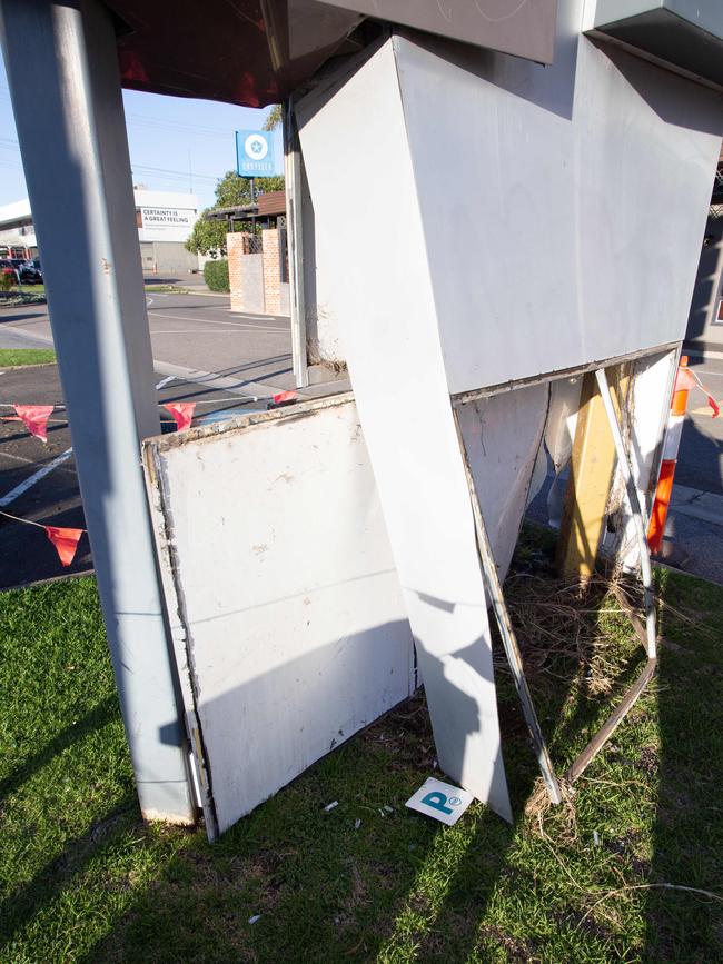 The driver and passengers were unharmed but the sign was badly damaged. Picture: Brett Hartwig