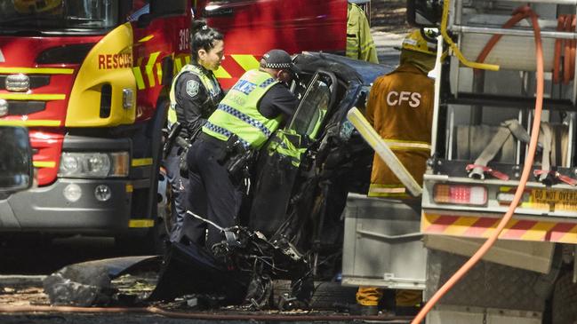 Emergency services at the scene of the crash on South Para Road in Chain of Ponds. Picture: Matt Loxton