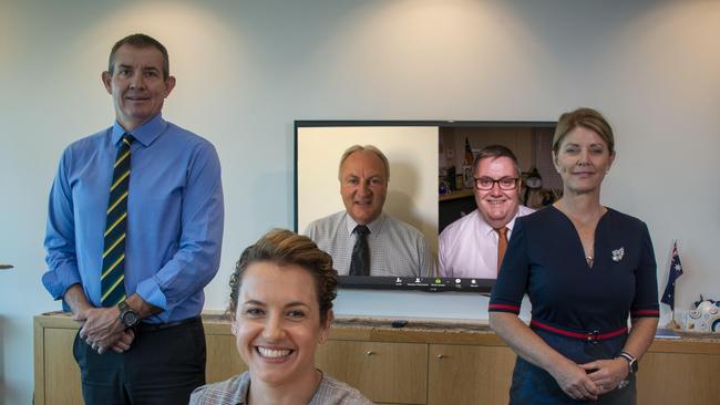 Opposition Leader Lia Finocchiaro (front) unveils her pre-election cabinet team of (left) Gerard Maley, Steve Edgington, Damien Ryan and Tracey Hayes. Picture: Supplied