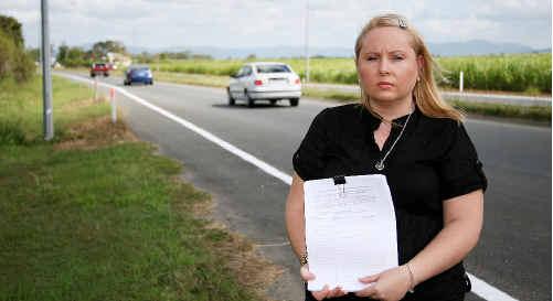 Michelle Leeson launches a petition seeking a safety audit of the Bruce Highway in April. Four members of Ms Leeson’s family died in a crash on the Bruce Highway on Australia Day. Picture: Lee Constable