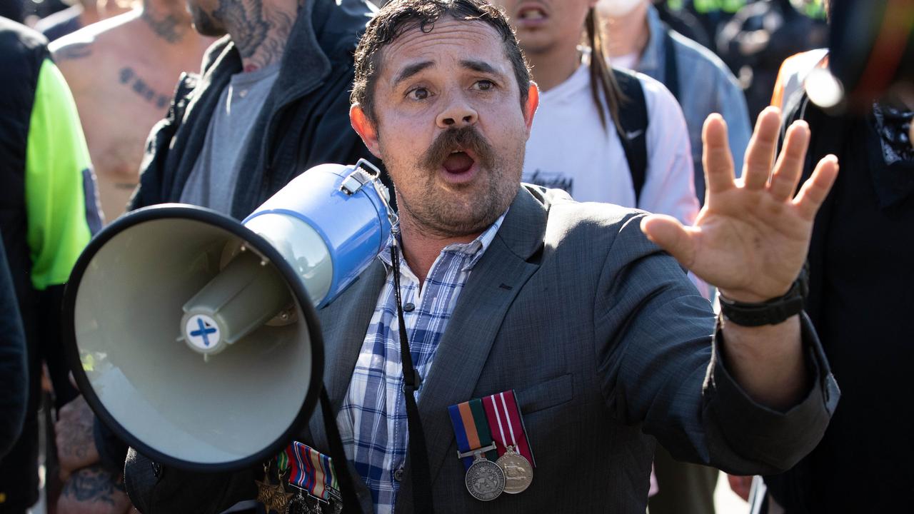 Veteran Wade ­Harrison pleading with protesters to respect the Shrine. Picture: Jason Edwards