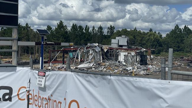 Demolition underway at the northbound Glass House Mountains service centre on the Bruce Highway, February 21, 2025. Photo: Andrew Hedgman