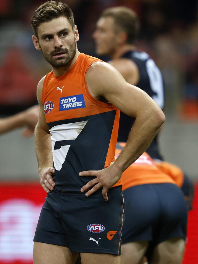 Giant Stephen Coniglio at full time during the match against Carlton Blues. Picture: Phil Hillyard