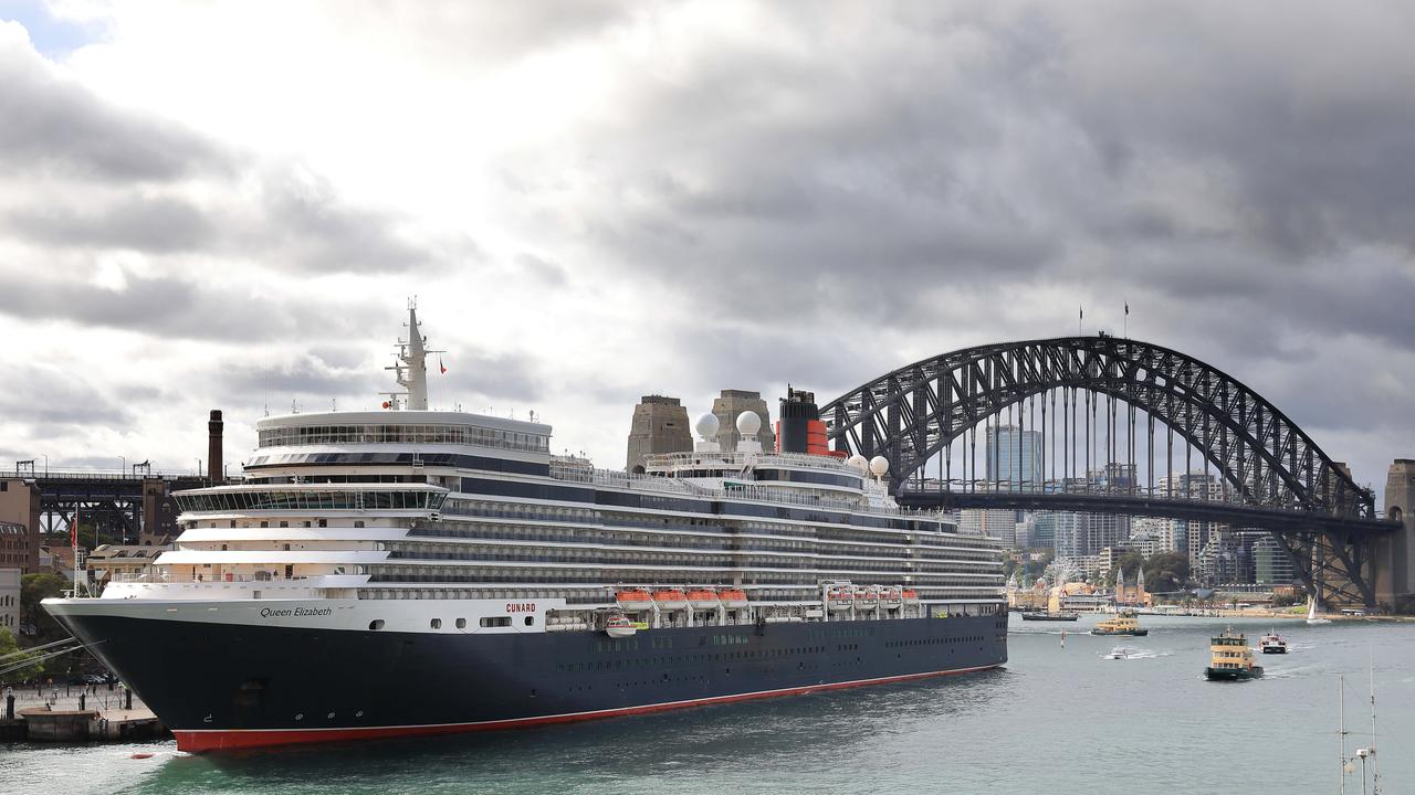 The Queen Elizabeth – pictured at Circular Quay yesterday – will be the last international ship to port there for at least the next 30 days. Picture: Damian Shaw
