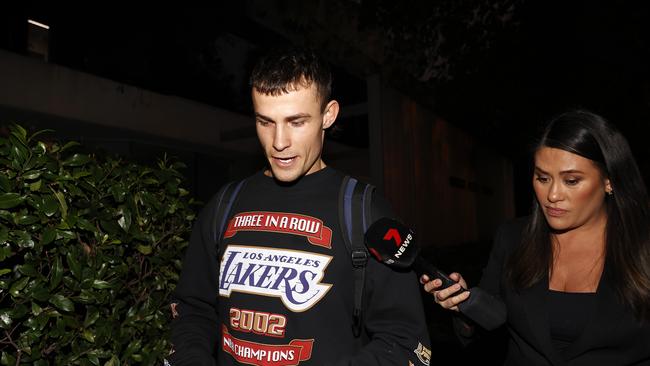 Harry Garside leaving Mascot Police Station on Tuesday evening. Picture: Jonathan Ng