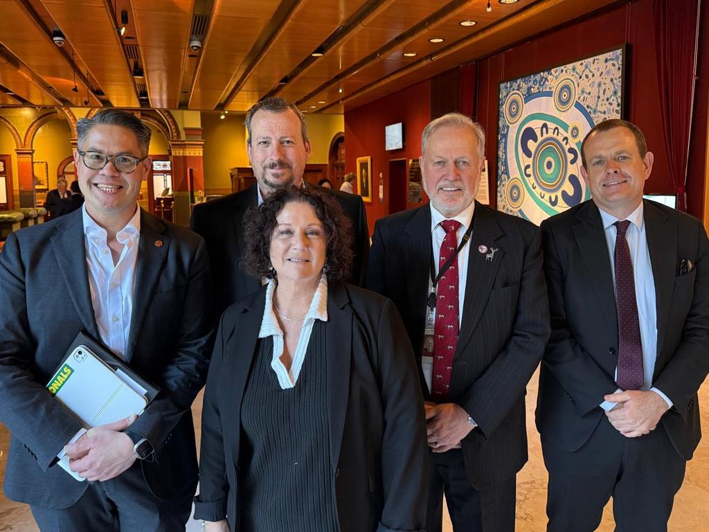 Kathleen Folbigg with NSW MPs Wes Fang, Mark Banasiak, Robert Borsak, and Stephen Lawrence on Thursday.