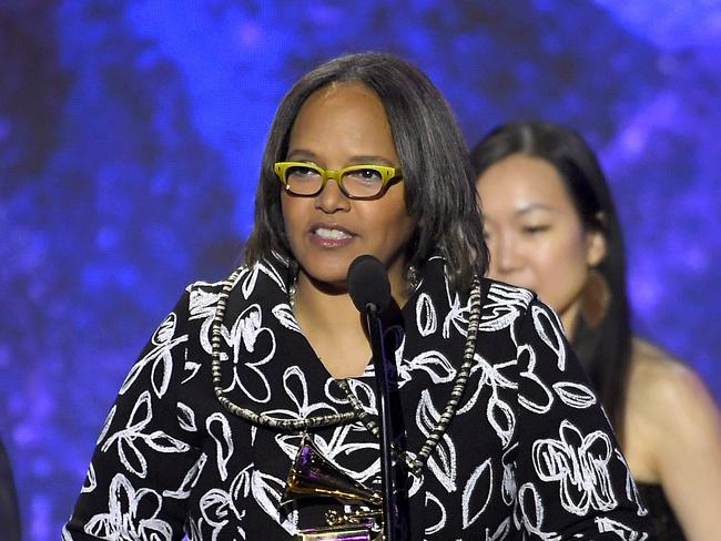 Terri Lyne Carrington accepts the Grammy for Jazz Instrumental Album Award for "New Standards Vol. 1". Picture: Getty Images.