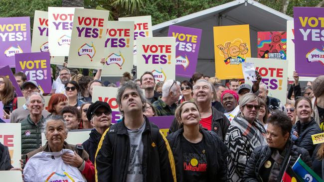 The crowd at Come Together for Yes to support The Uluru Statement from the Heart at Carclew Arts, North Adelaide. Picture: Emma Brasier