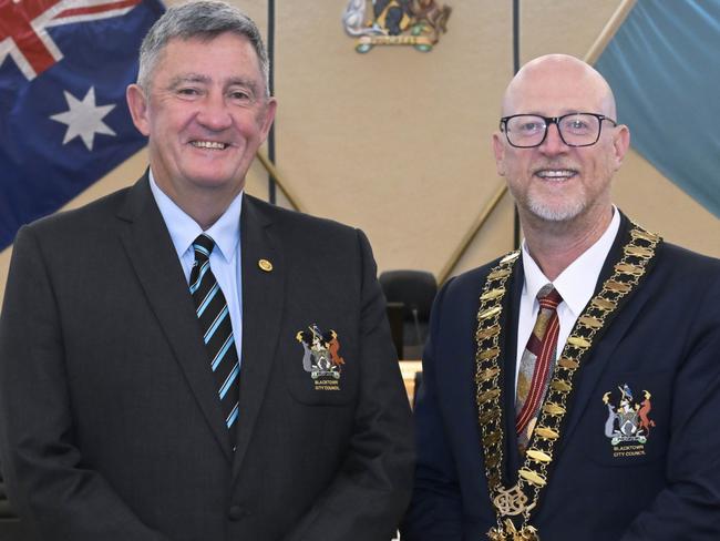 Deputy mayor Bob Fitzgerald (left) and Mayor Brad Bunting (right) Picture: Blacktown Council