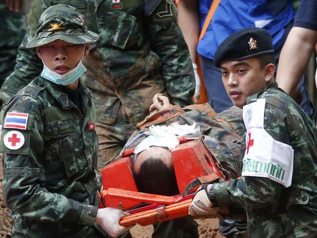 Medical teams staged drills on Saturday to prepare for a possible rescue. Picture: AP