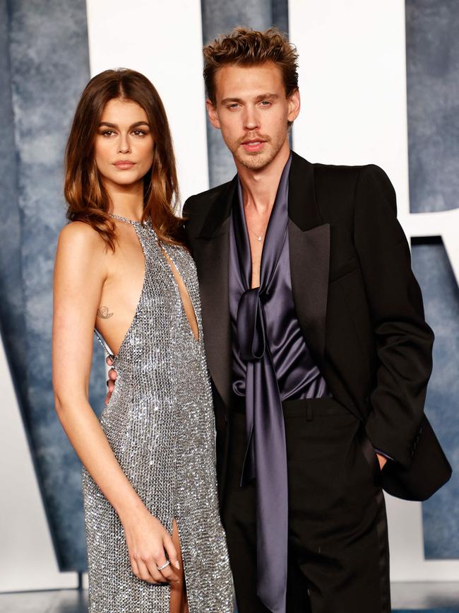 Austin Butler took model Kaia Gerber as his date to the Vanity Fair Oscars Party. Picture: Michael Tran/AFP