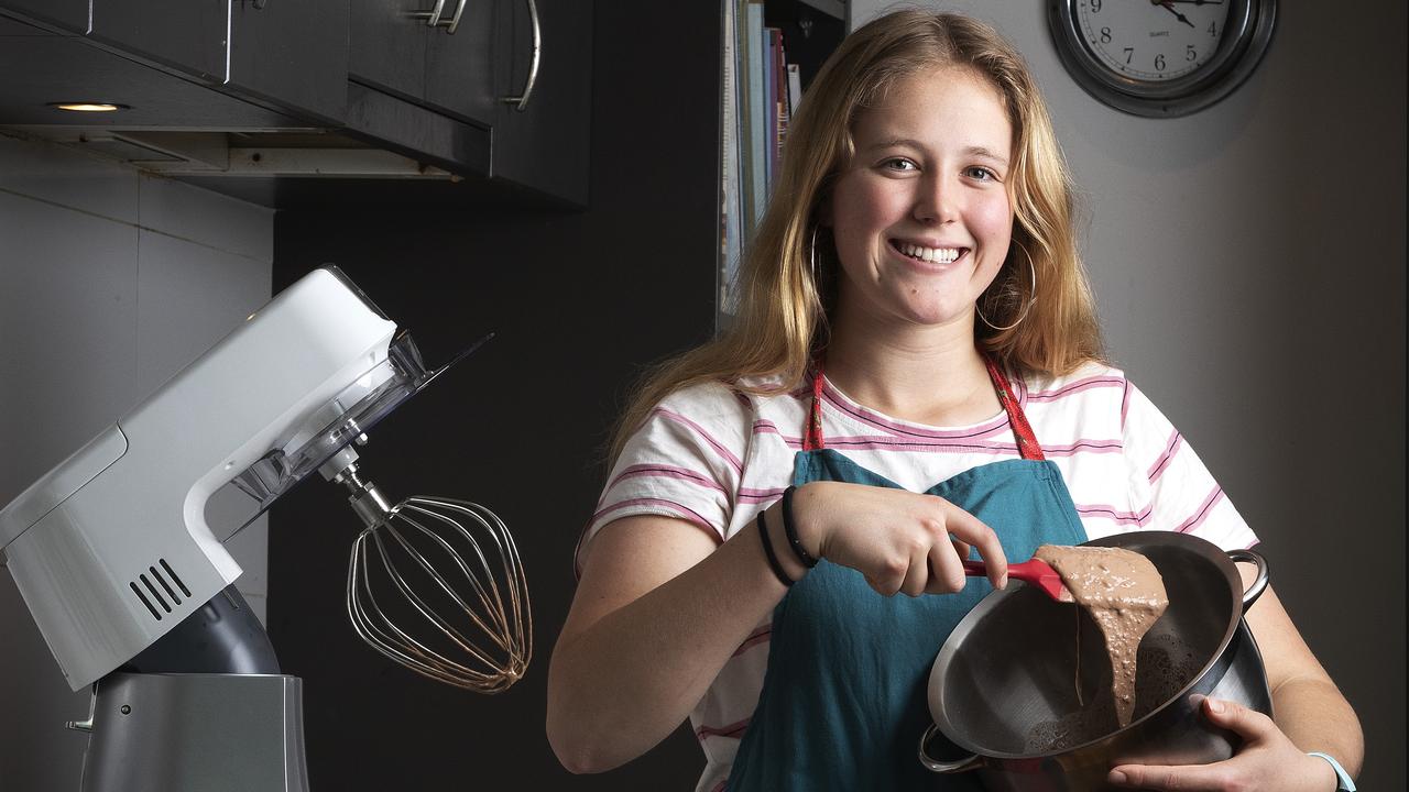 Brianna Doyle 17 of Hobart makes chocolate brownies. Picture Chris Kidd