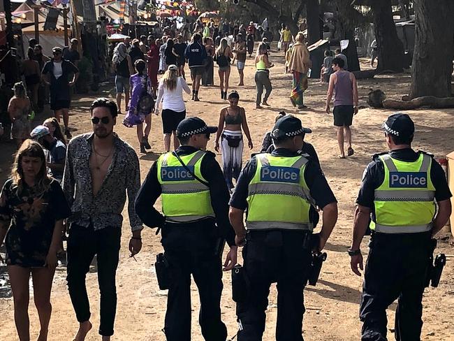 Police patrolling this year’s Rainbow Serpent Festival.