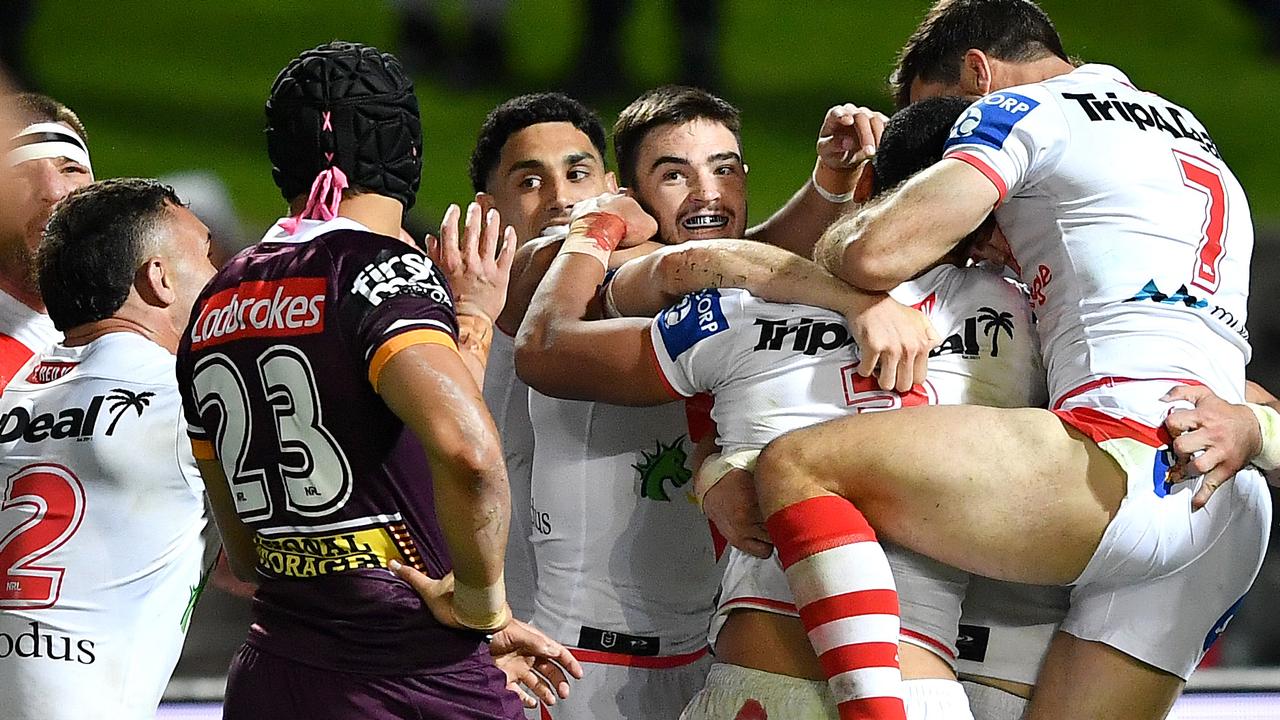 Broncos players still talk about the embarrassment of the Dragons' match-sealing try by Mathew Feagai in the final round last season. Picture: NRL Photos